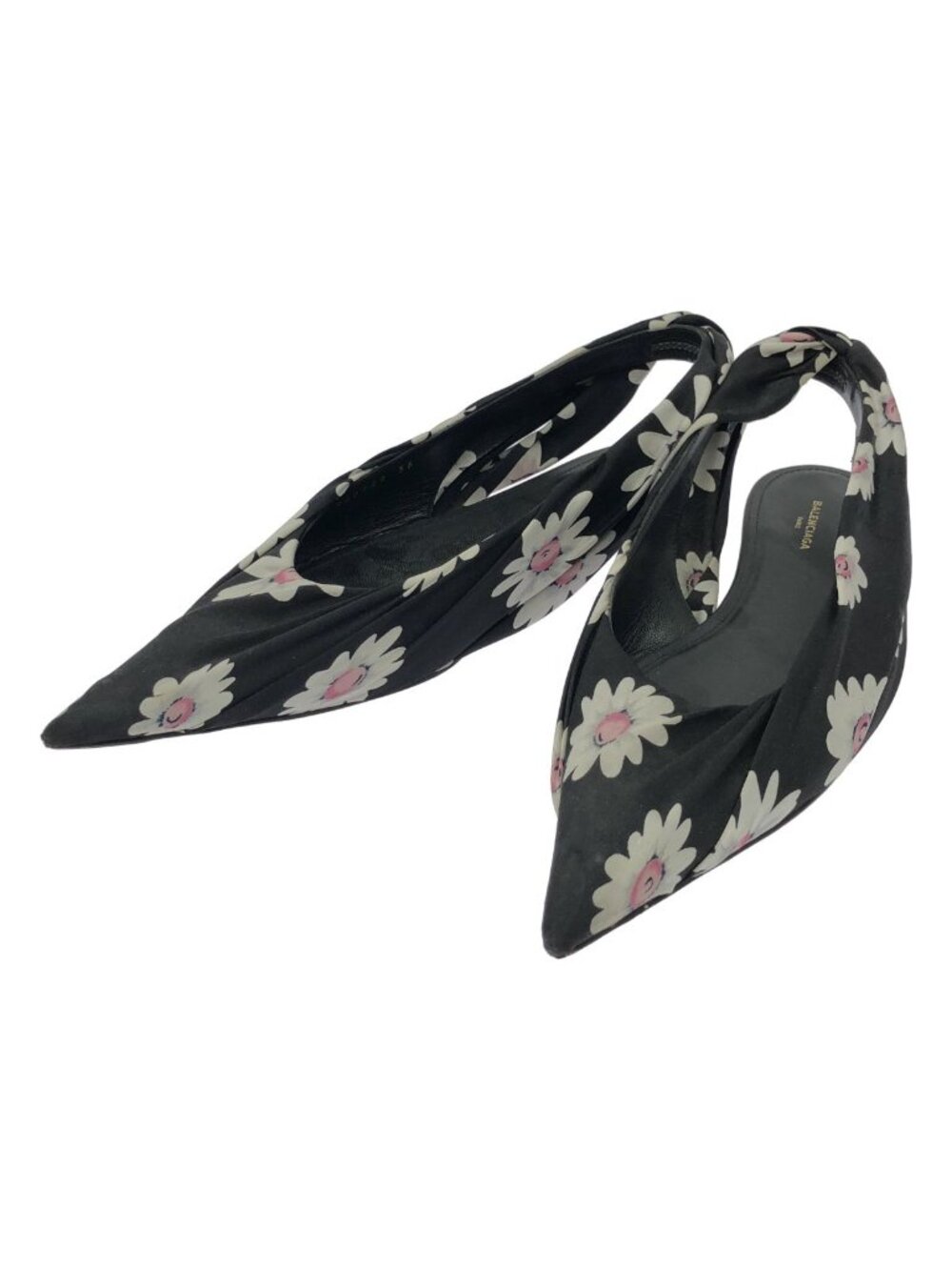 Balenciaga Flower Satin Slingback Flat Shoes Black